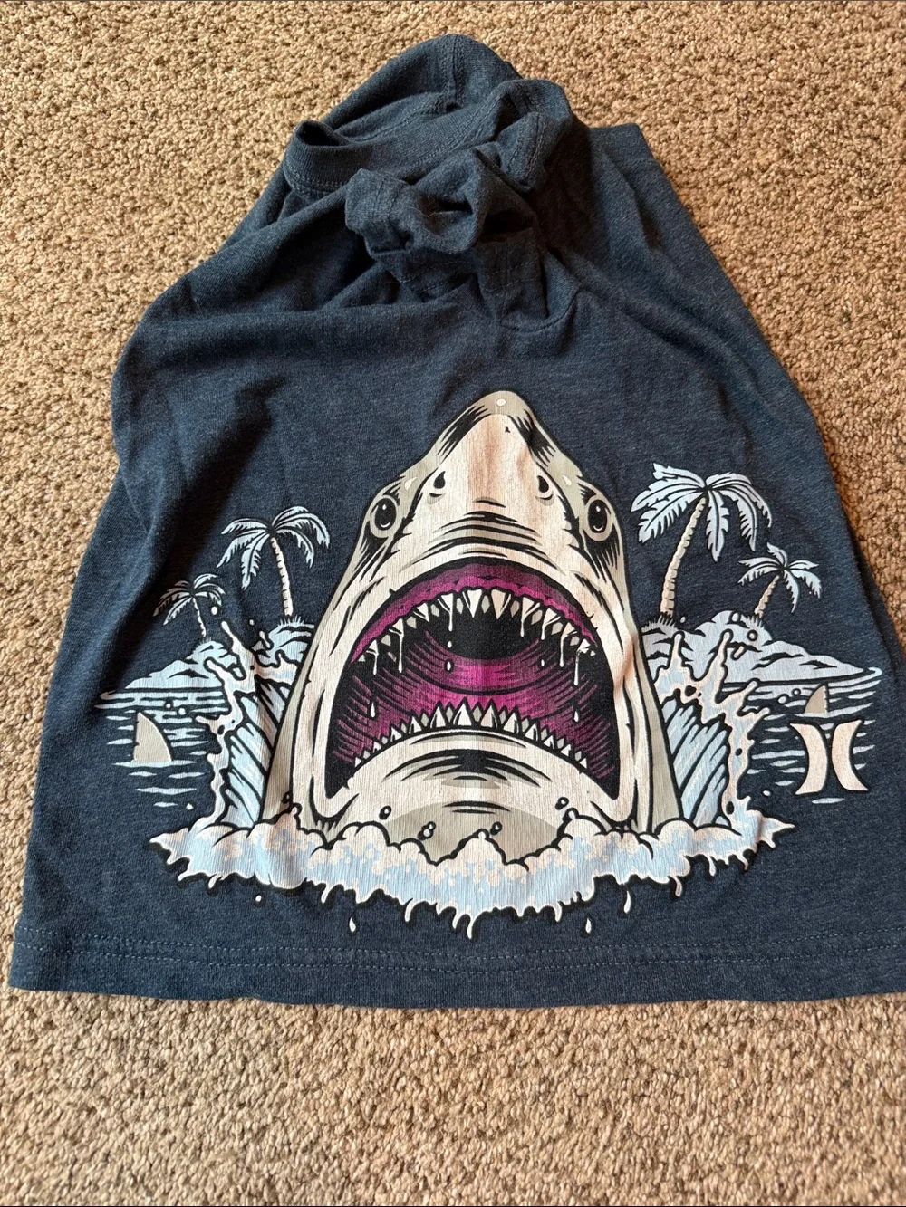 Hurley | Navy Tee with Shark and Palm Graphic